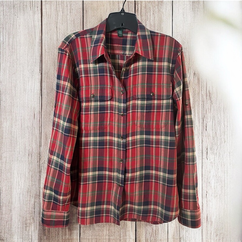 Lauren Ralph Lauren Red Plaid Long Sleeves Flannel Shirt -L